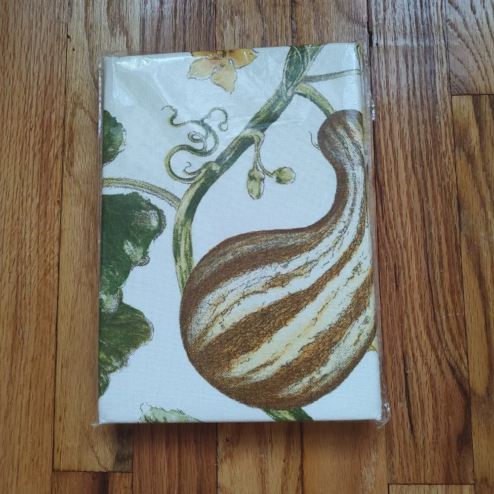 Williams Sonoma 2 Botanical Pumpkin and Gourd Print Towels Set Towel White Green